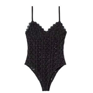 H&M Floral Crochet Lace Bodysuit, Black size XS